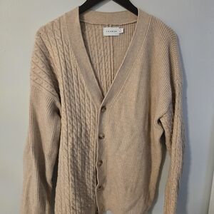 Topman Beige Cable Knit Cardigan Sweater
